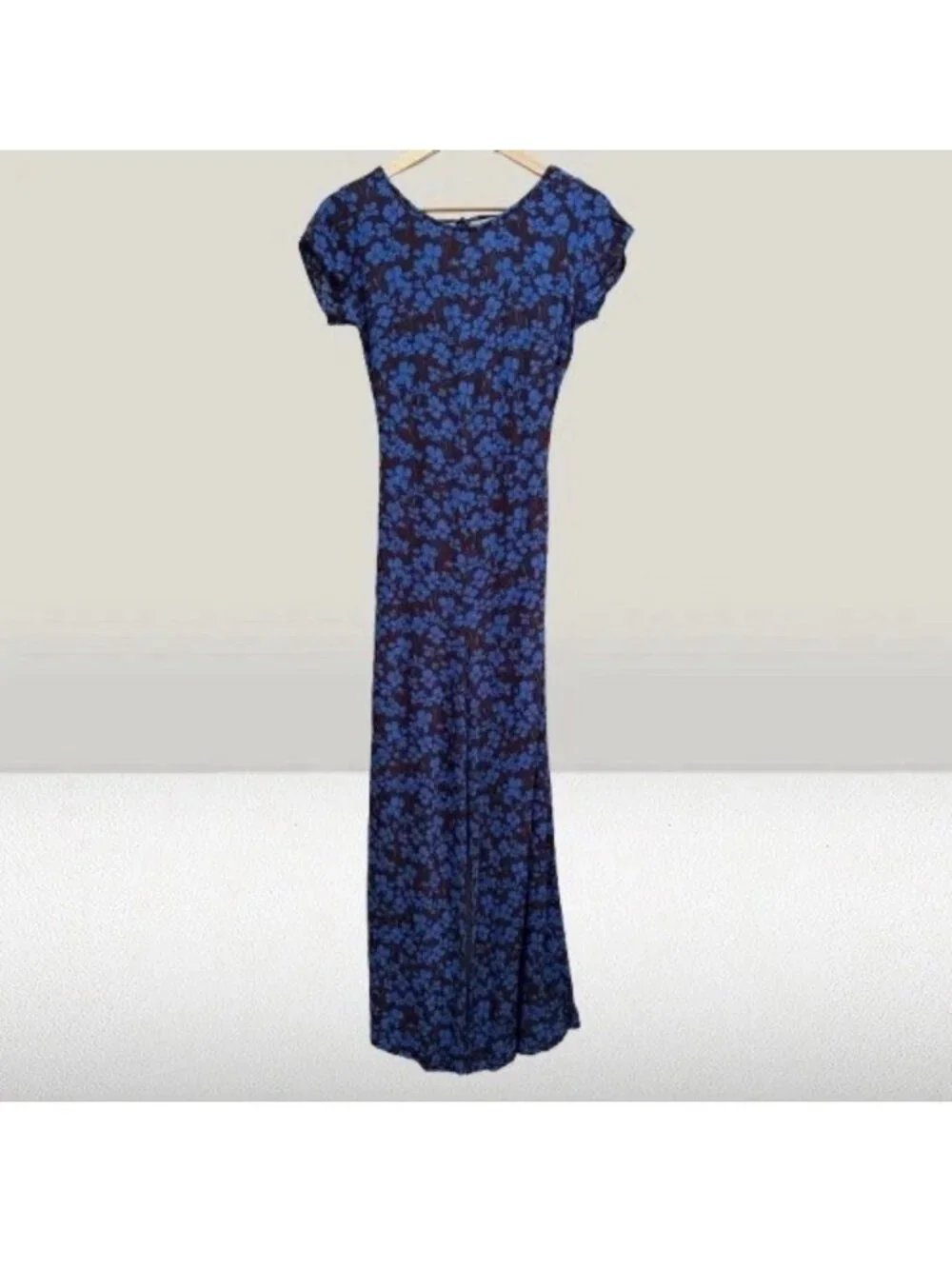 Free People Hailee Jumpsuit Blue Brown Floral Open Back Wide Leg S
